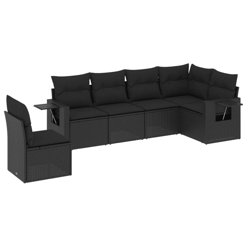 vidaXL 6 Piece Garden Sofa Set with Cushions Black Poly Rattan