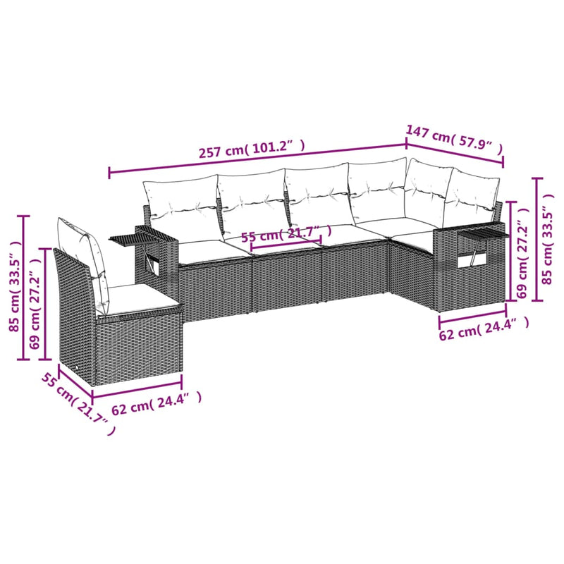 vidaXL 6 Piece Garden Sofa Set with Cushions Black Poly Rattan