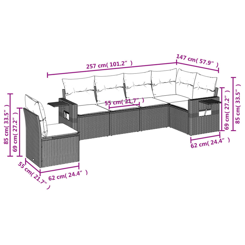 vidaXL 6 Piece Garden Sofa Set with Cushions Grey Poly Rattan