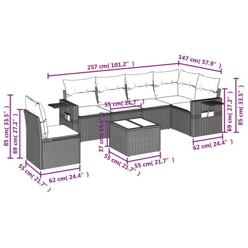 vidaXL 7 Piece Garden Sofa Set with Cushions Black Poly Rattan