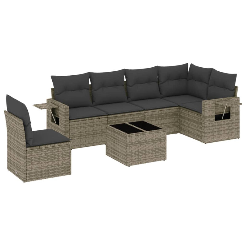 7 Piece Garden Sofa Set with Cushions Grey Poly Rattan