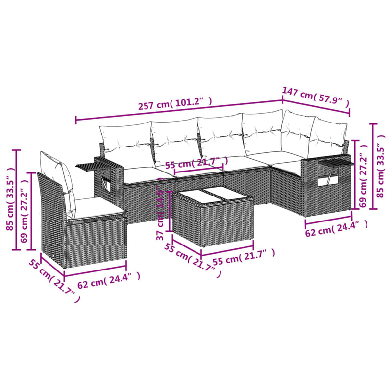 vidaXL 7 Piece Garden Sofa Set with Cushions Grey Poly Rattan