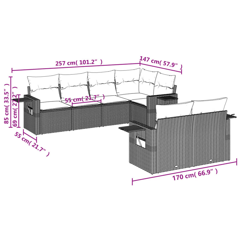vidaXL 7 Piece Garden Sofa Set with Cushions Black Poly Rattan