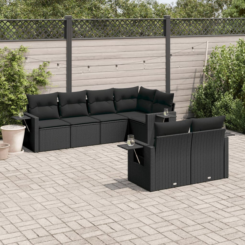 vidaXL 7 Piece Garden Sofa Set with Cushions Black Poly Rattan