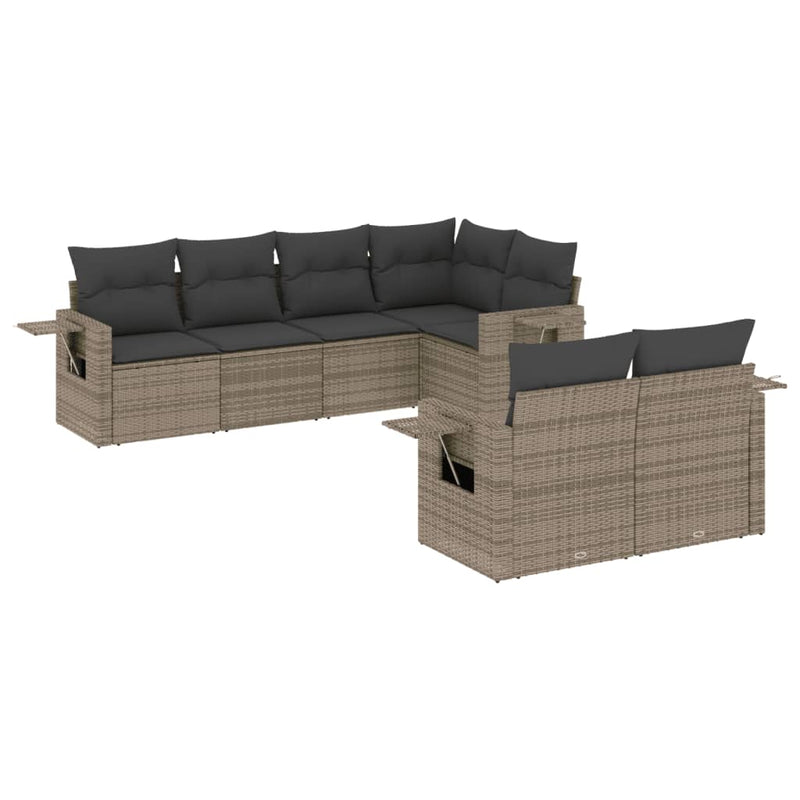 vidaXL 7 Piece Garden Sofa Set with Cushions Grey Poly Rattan