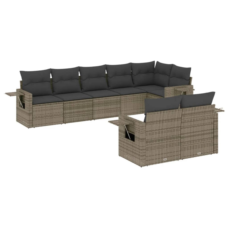 8 Piece Garden Sofa Set with Cushions Grey Poly Rattan