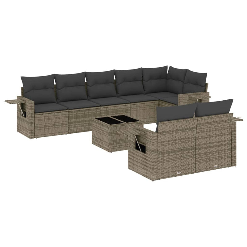 9 Piece Garden Sofa Set with Cushions Grey Poly Rattan