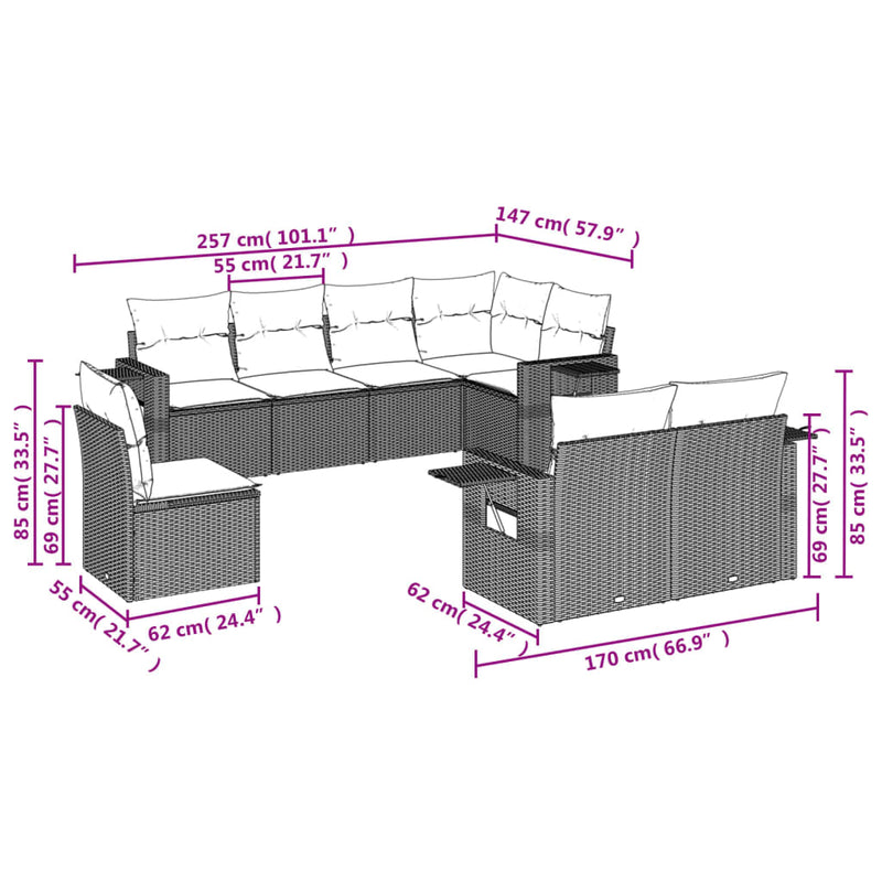 vidaXL 8 Piece Garden Sofa Set with Cushions Grey Poly Rattan