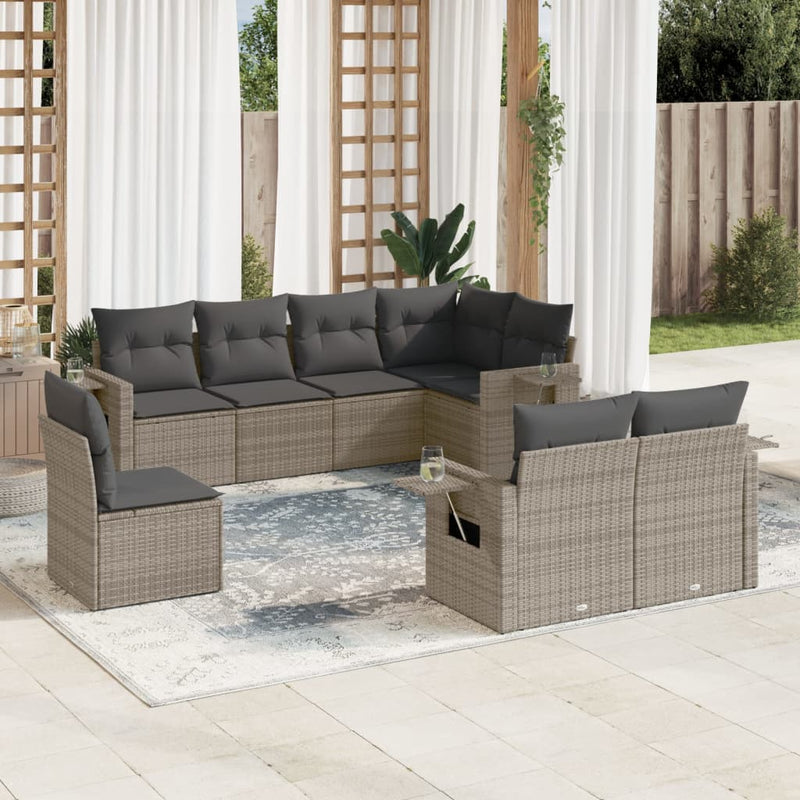 8 Piece Garden Sofa Set with Cushions Grey Poly Rattan