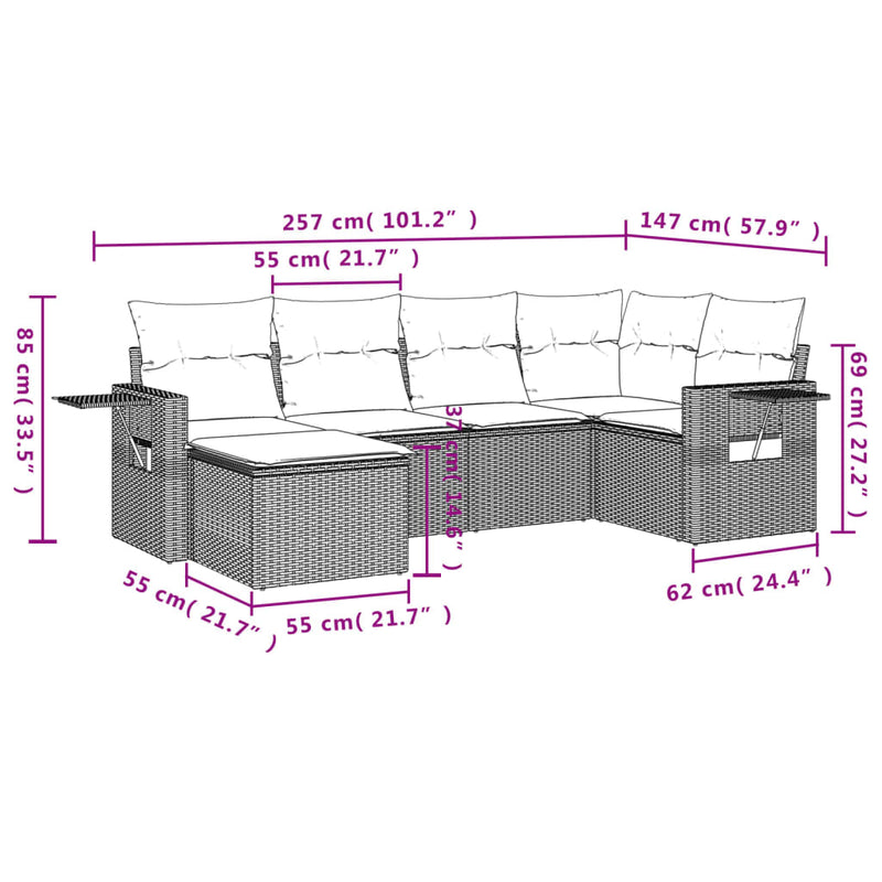 vidaXL 6 Piece Garden Sofa Set with Cushions Black Poly Rattan