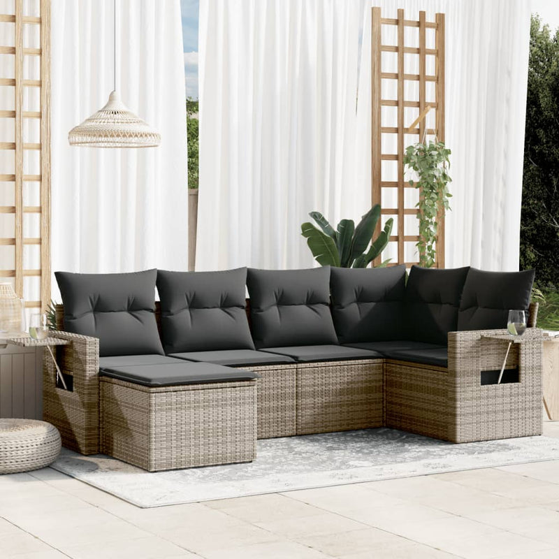 6 Piece Garden Sofa Set with Cushions Grey Poly Rattan