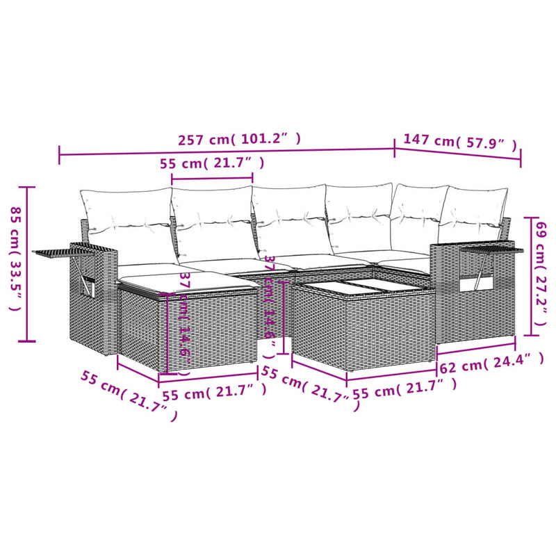 vidaXL 7 Piece Garden Sofa Set with Cushions Grey Poly Rattan