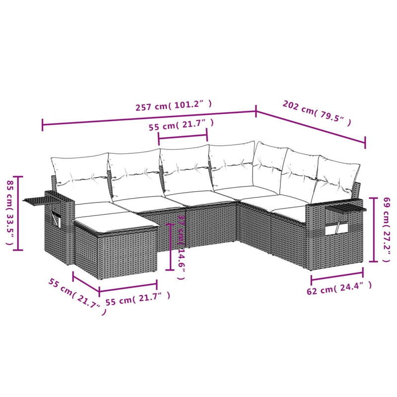 vidaXL 7 Piece Garden Sofa Set with Cushions Grey Poly Rattan