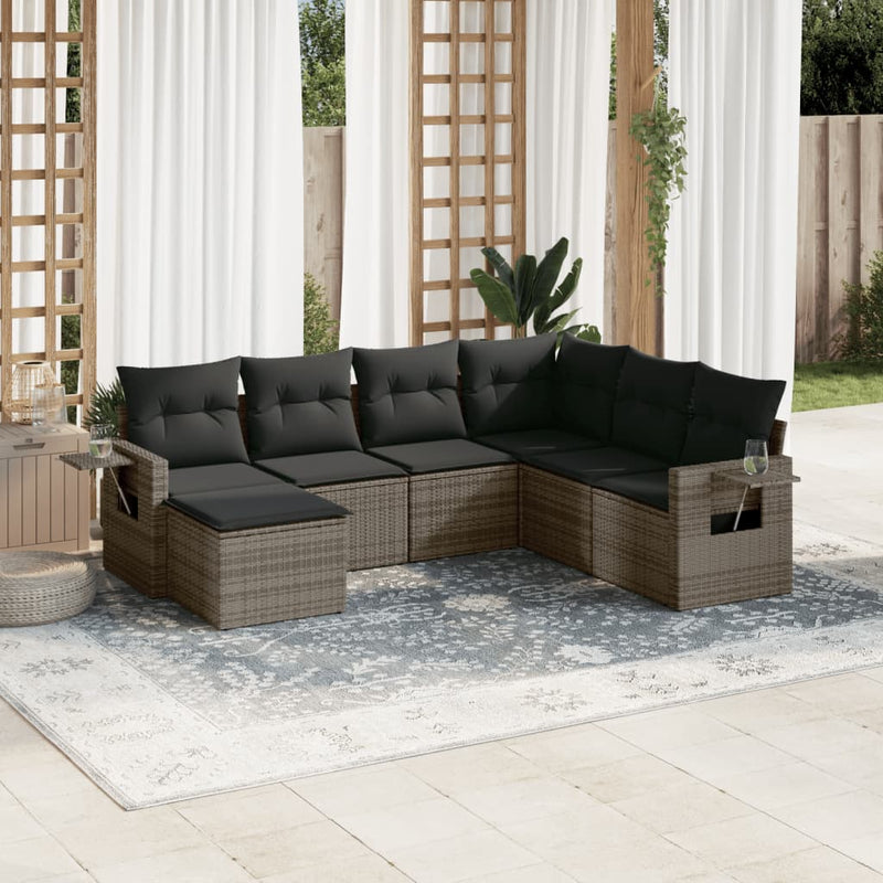 7 Piece Garden Sofa Set with Cushions Grey Poly Rattan