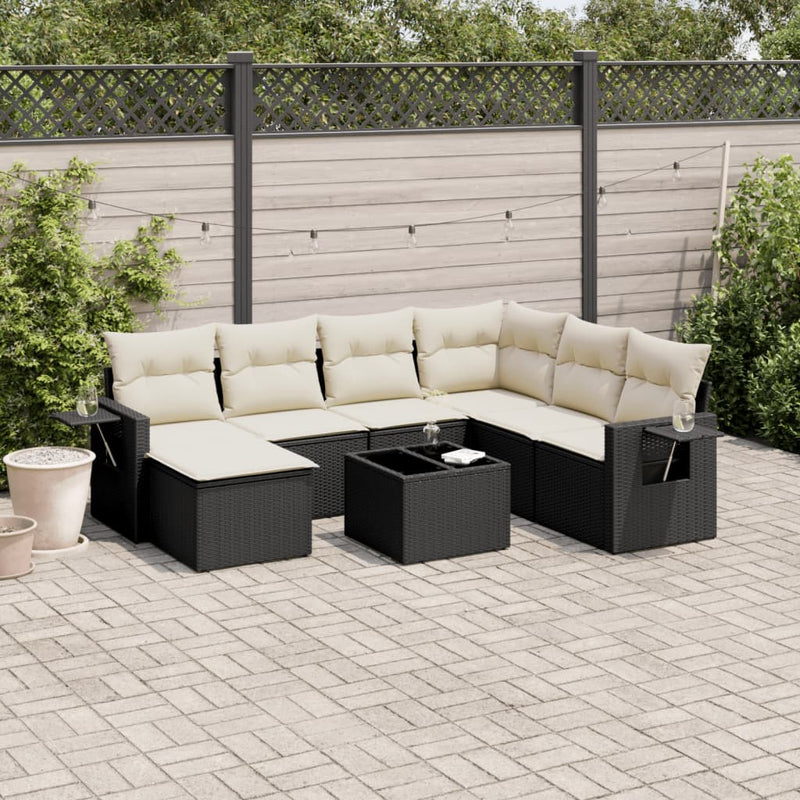 vidaXL 8 Piece Garden Sofa Set with Cushions Black Poly Rattan