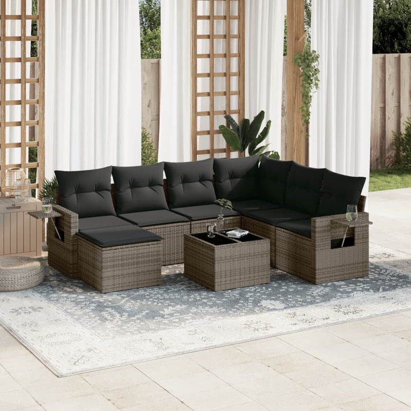vidaXL 8 Piece Garden Sofa Set with Cushions Grey Poly Rattan