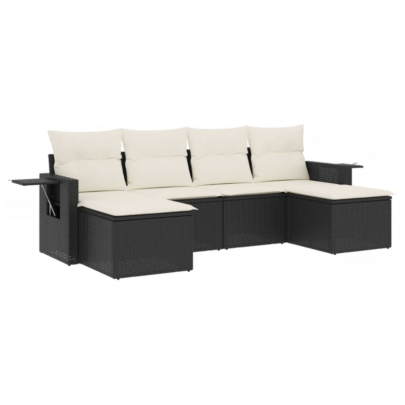 vidaXL 6 Piece Garden Sofa Set with Cushions Black Poly Rattan