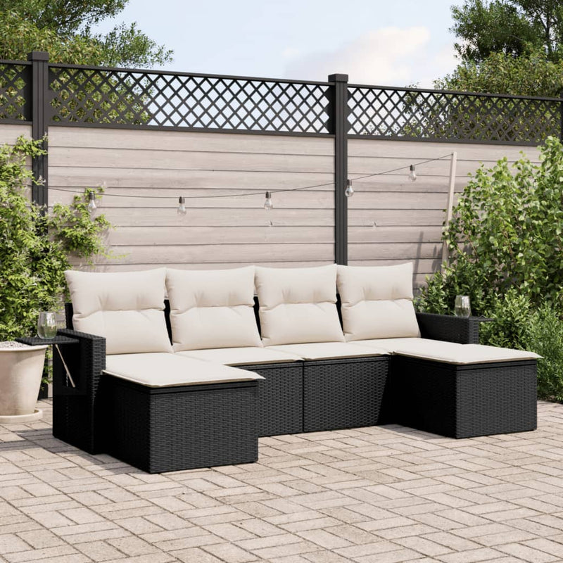 vidaXL 6 Piece Garden Sofa Set with Cushions Black Poly Rattan