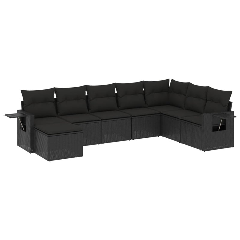 vidaXL 8 Piece Garden Sofa Set with Cushions Black Poly Rattan