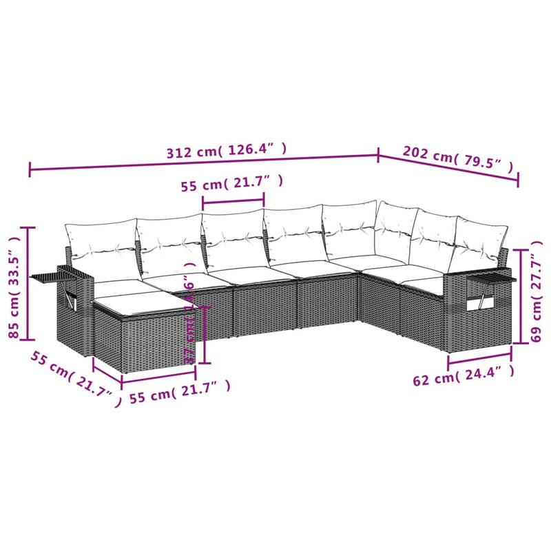 vidaXL 8 Piece Garden Sofa Set with Cushions Black Poly Rattan