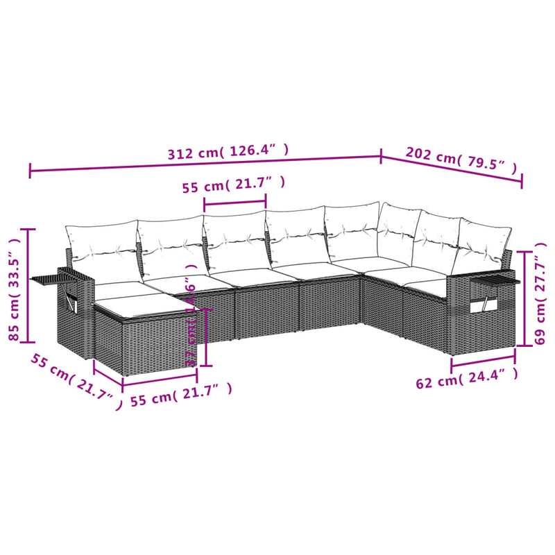 vidaXL 8 Piece Garden Sofa Set with Cushions Grey Poly Rattan