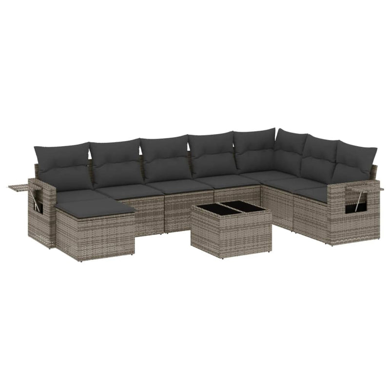 vidaXL 9 Piece Garden Sofa Set with Cushions Grey Poly Rattan
