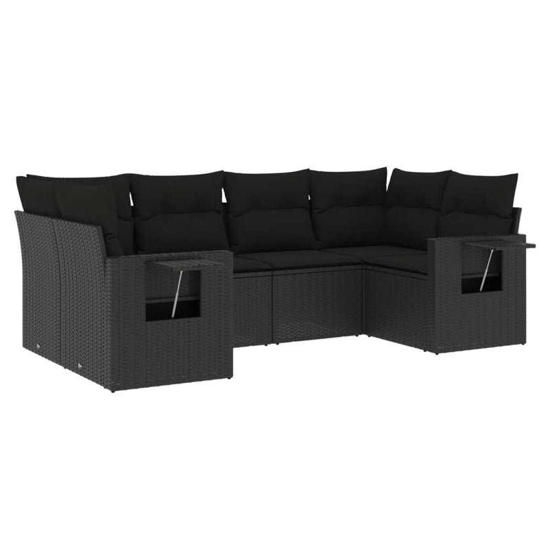 vidaXL 6 Piece Garden Sofa Set with Cushions Black Poly Rattan