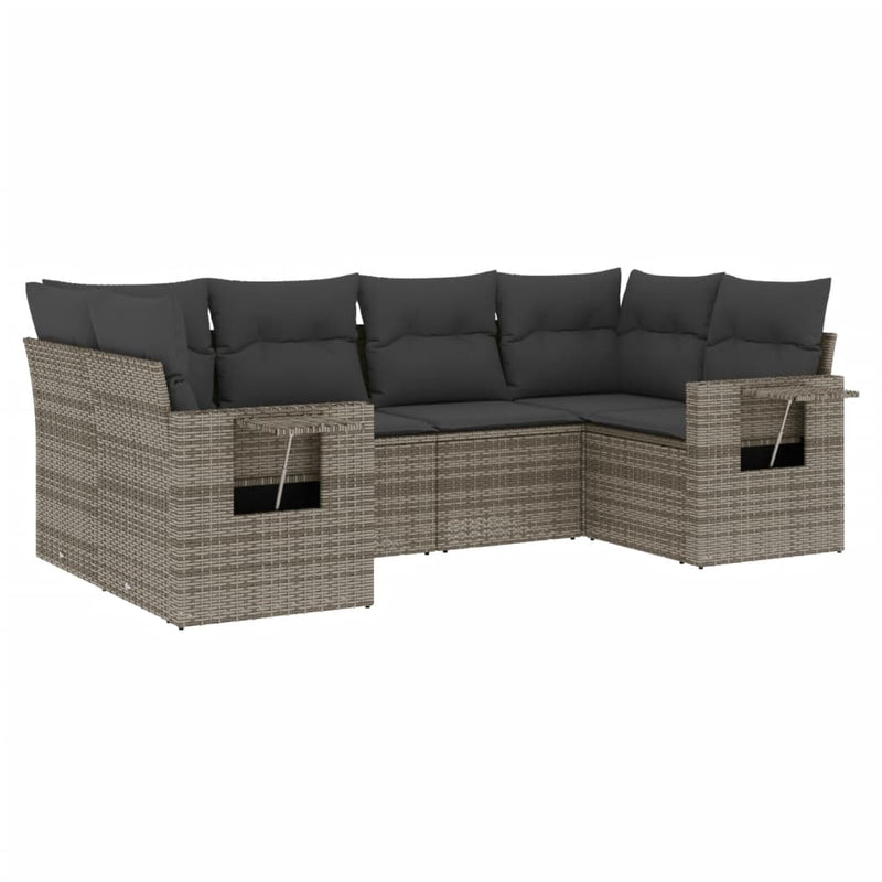 6 Piece Garden Sofa Set with Cushions Grey Poly Rattan