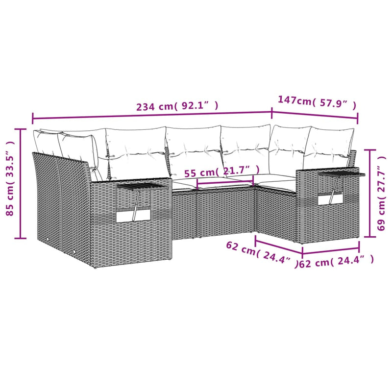 vidaXL 6 Piece Garden Sofa Set with Cushions Grey Poly Rattan