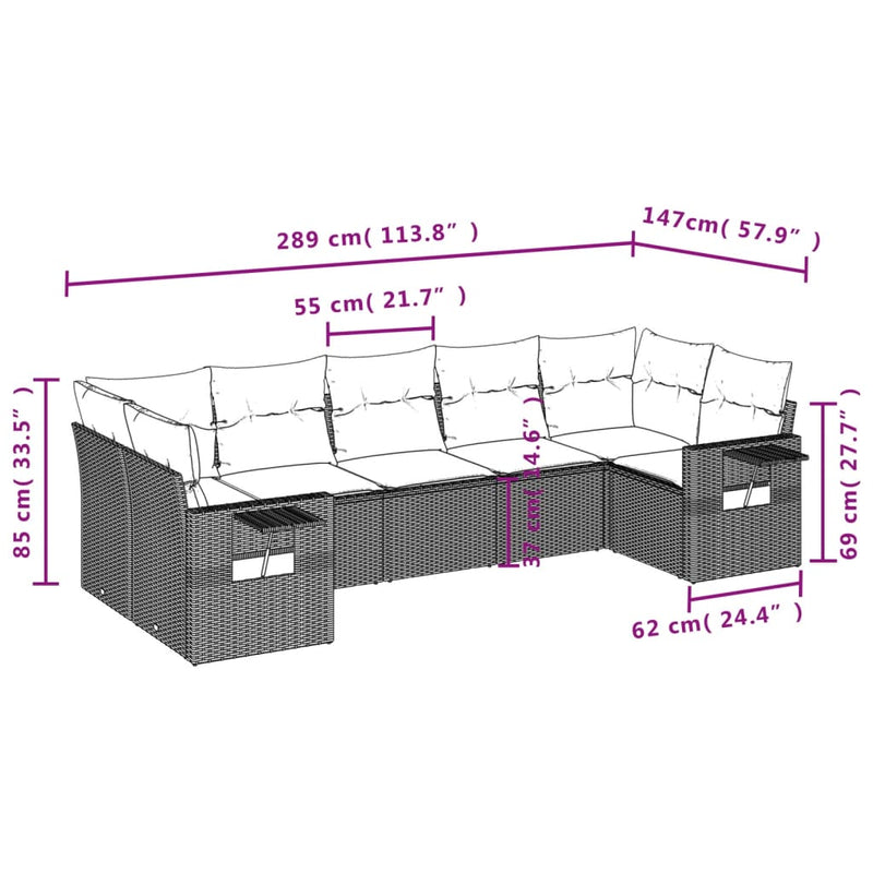 vidaXL 7 Piece Garden Sofa Set with Cushions Grey Poly Rattan