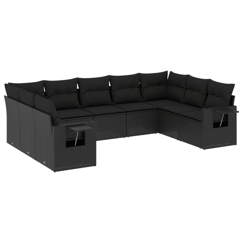 vidaXL 9 Piece Garden Sofa Set with Cushions Black Poly Rattan