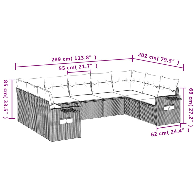 vidaXL 9 Piece Garden Sofa Set with Cushions Grey Poly Rattan