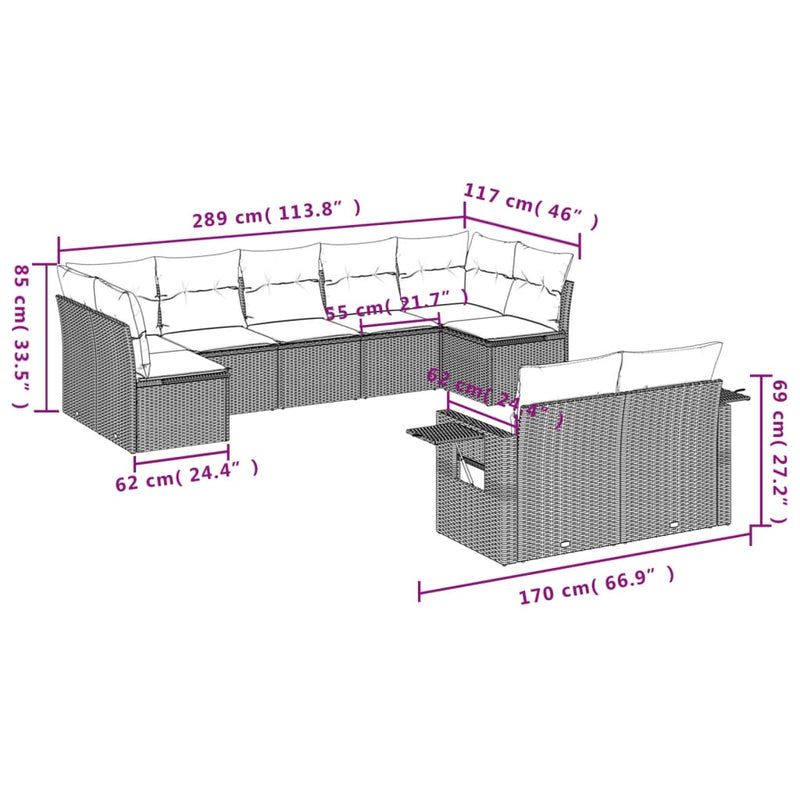 vidaXL 9 Piece Garden Sofa Set with Cushions Black Poly Rattan