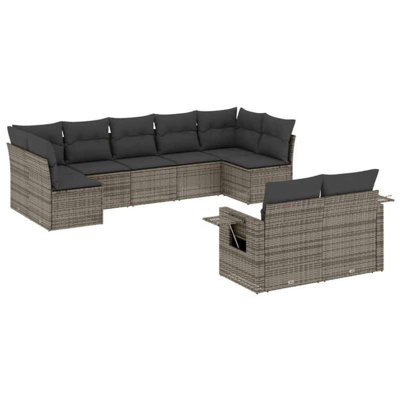 vidaXL 9 Piece Garden Sofa Set with Cushions Grey Poly Rattan