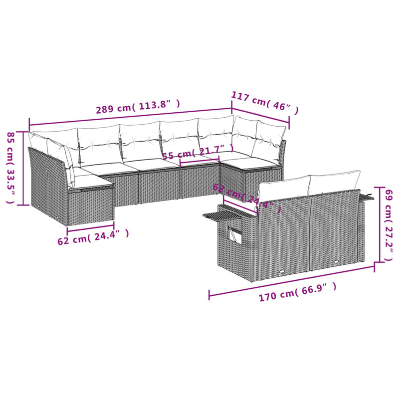 vidaXL 9 Piece Garden Sofa Set with Cushions Grey Poly Rattan