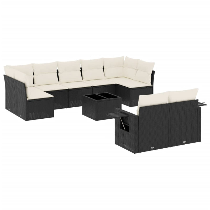 vidaXL 10 Piece Garden Sofa Set with Cushions Black Poly Rattan
