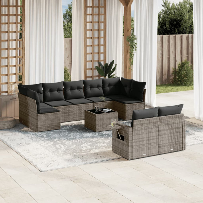 vidaXL 10 Piece Garden Sofa Set with Cushions Grey Poly Rattan