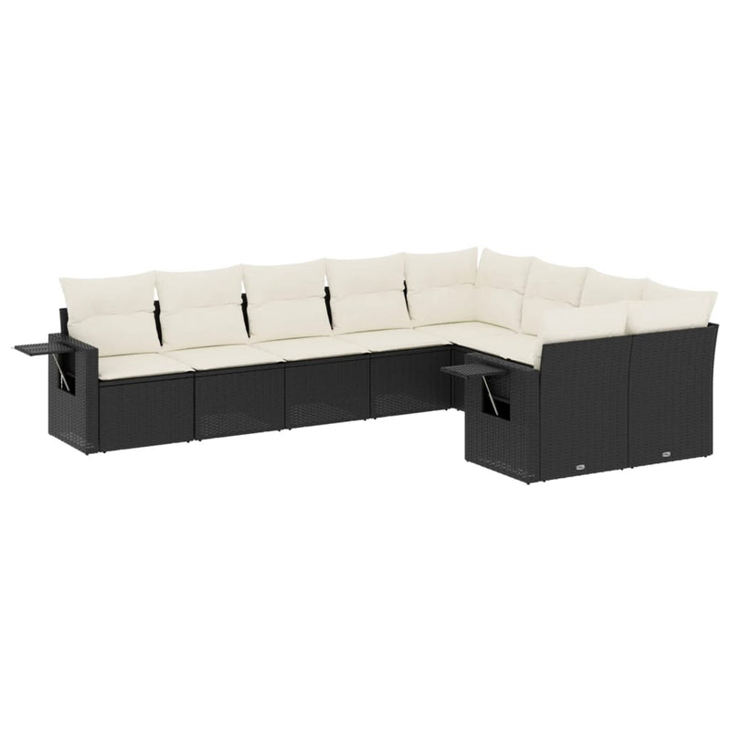 vidaXL 9 Piece Garden Sofa Set with Cushions Black Poly Rattan