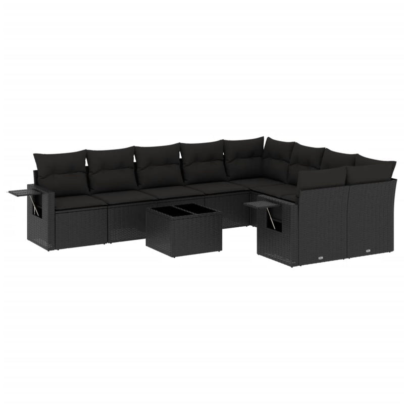 vidaXL 10 Piece Garden Sofa Set with Cushions Black Poly Rattan