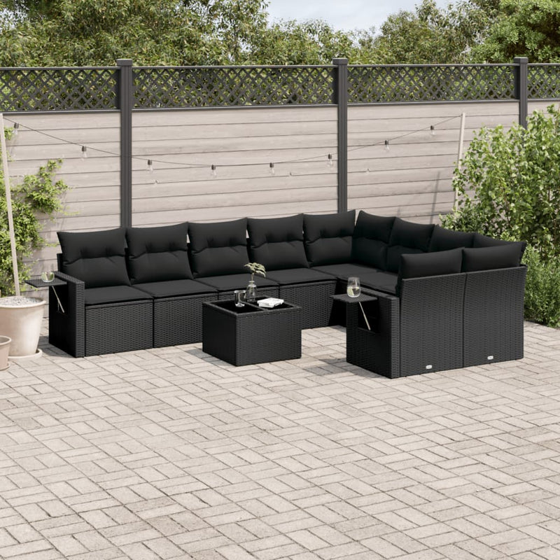 vidaXL 10 Piece Garden Sofa Set with Cushions Black Poly Rattan