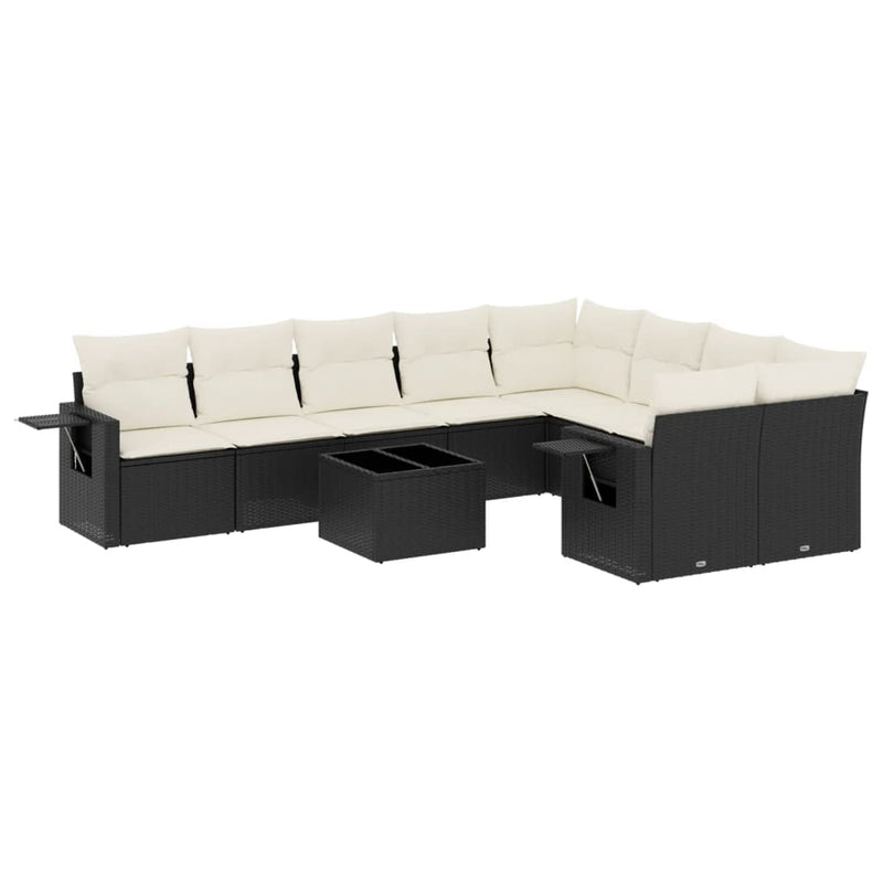 vidaXL 10 Piece Garden Sofa Set with Cushions Black Poly Rattan