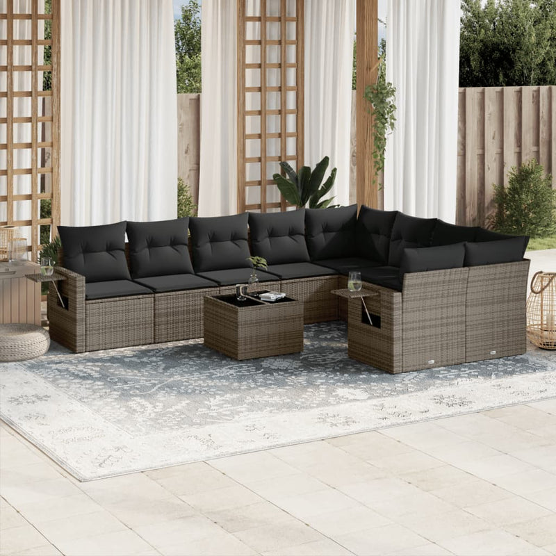 vidaXL 10 Piece Garden Sofa Set with Cushions Grey Poly Rattan