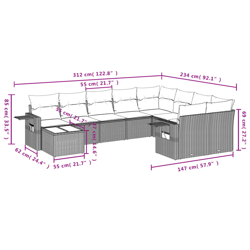 vidaXL 10 Piece Garden Sofa Set with Cushions Black Poly Rattan