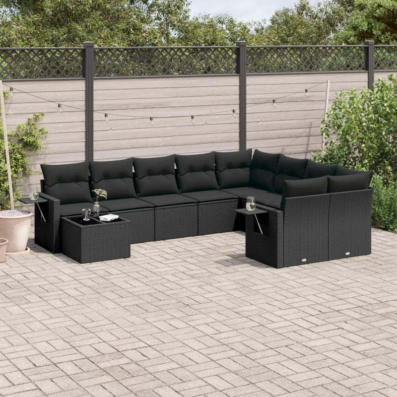vidaXL 10 Piece Garden Sofa Set with Cushions Black Poly Rattan
