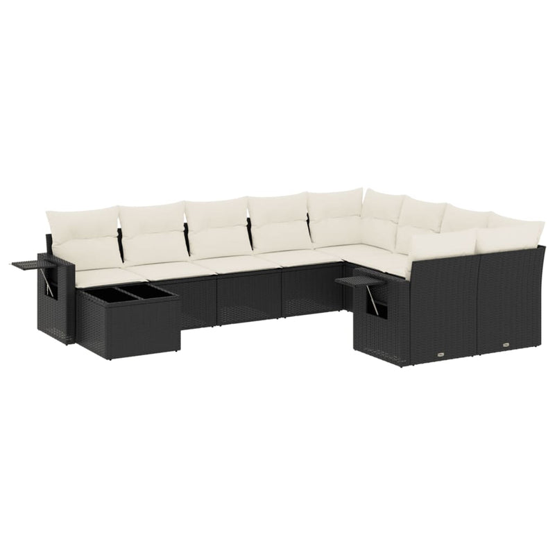vidaXL 10 Piece Garden Sofa Set with Cushions Black Poly Rattan