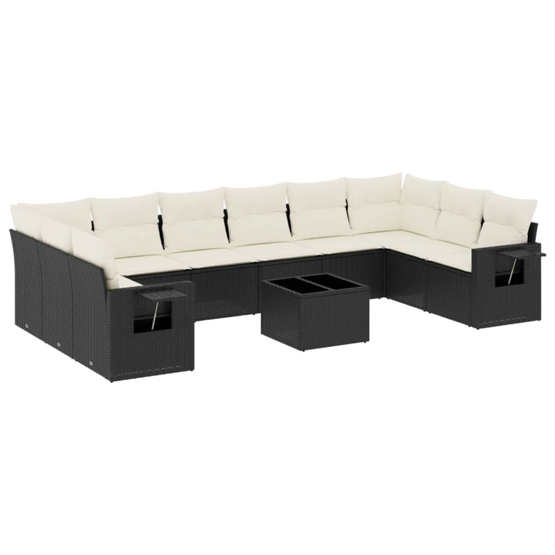vidaXL 11 Piece Garden Sofa Set with Cushions Black Poly Rattan