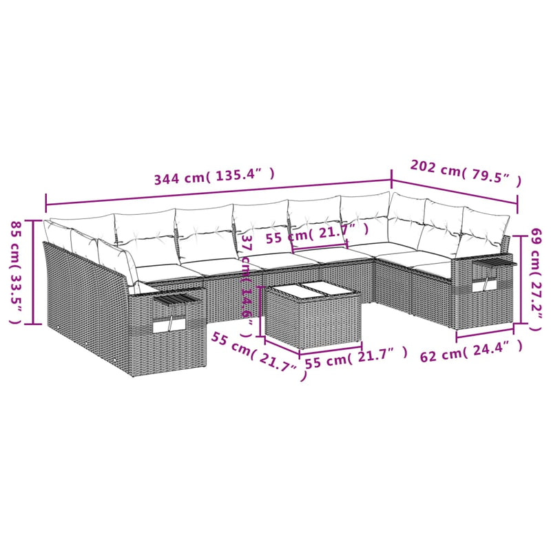 vidaXL 11 Piece Garden Sofa Set with Cushions Black Poly Rattan