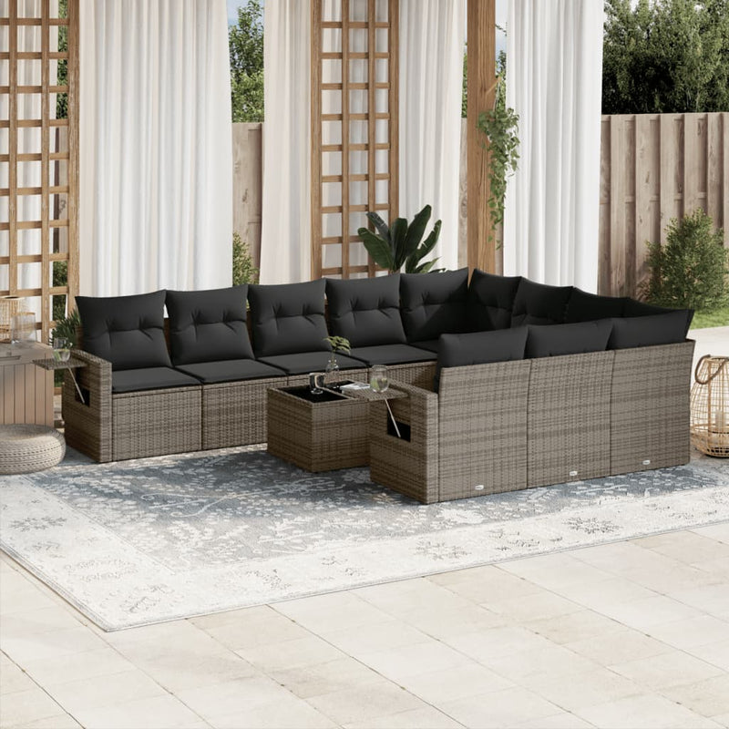 vidaXL 11 Piece Garden Sofa Set with Cushions Grey Poly Rattan