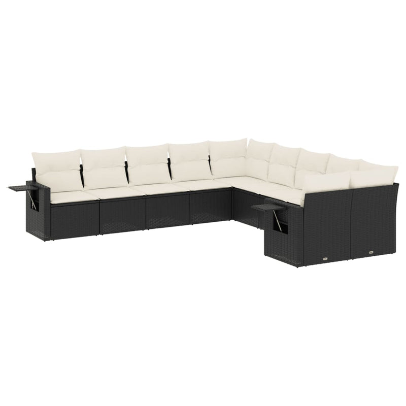 vidaXL 10 Piece Garden Sofa Set with Cushions Black Poly Rattan