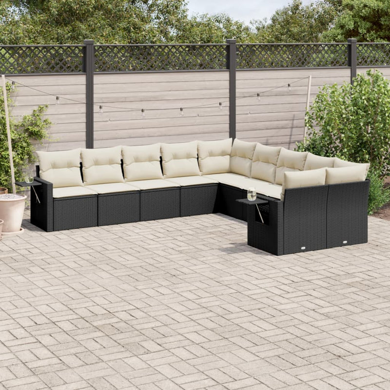 vidaXL 10 Piece Garden Sofa Set with Cushions Black Poly Rattan